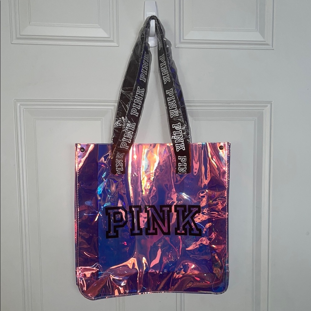 PINK Victoria's Secret NWOT  PINK logo  clear holographic Tote Bag NEW